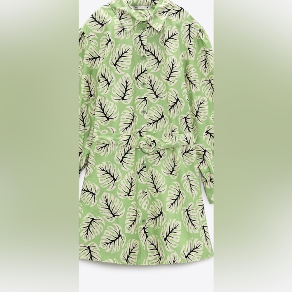 Zara midi green Dress long sleeves with belt